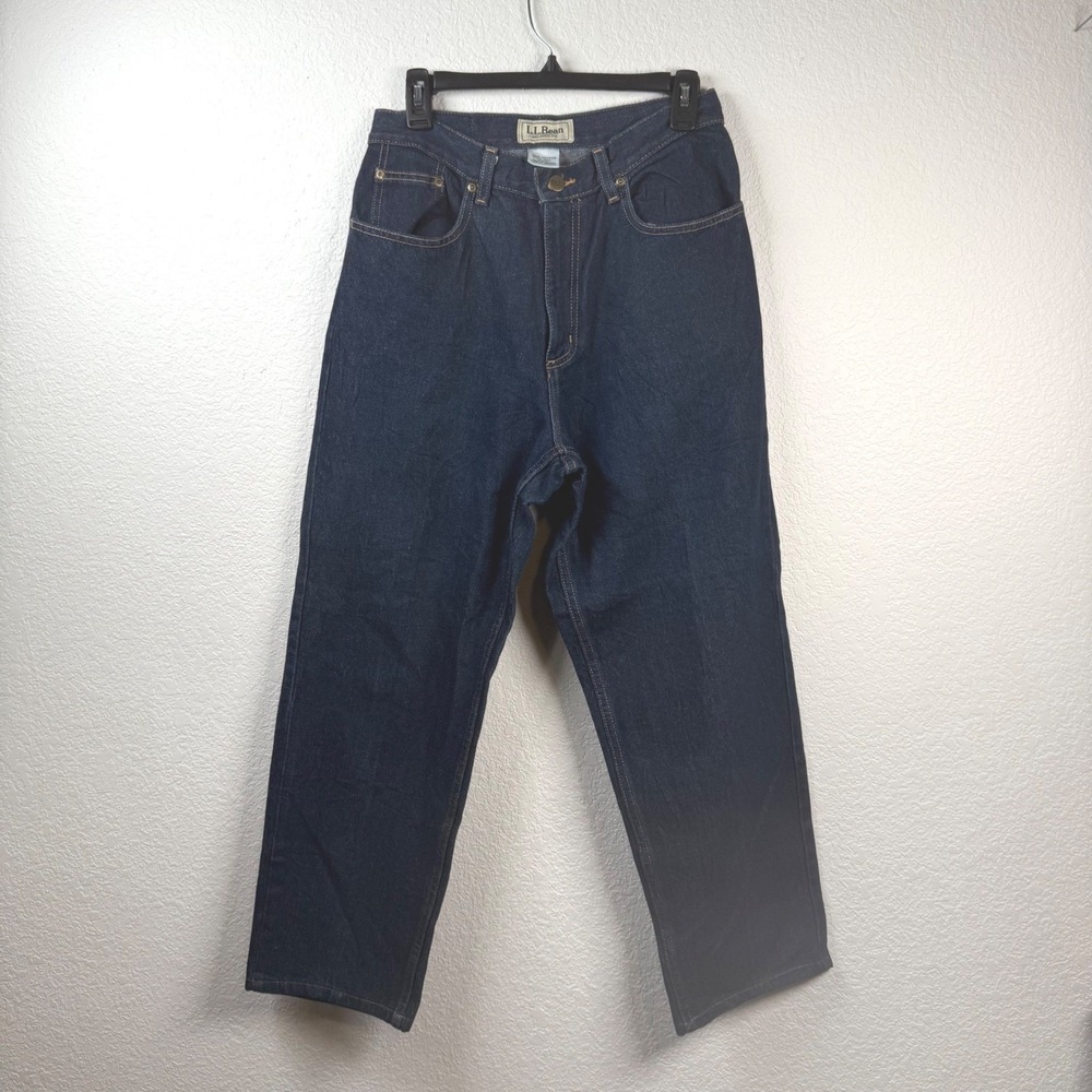 L.L. Bean Relaxed Fit Wide Leg Jeans Womens Size 12 Dark Wash High Rise Denim